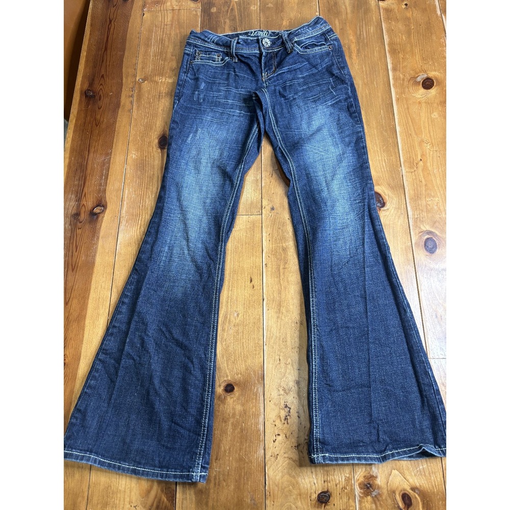 Vanity Premium Collection Women Flared Jeans Dark Wash Distressed 26W 33L